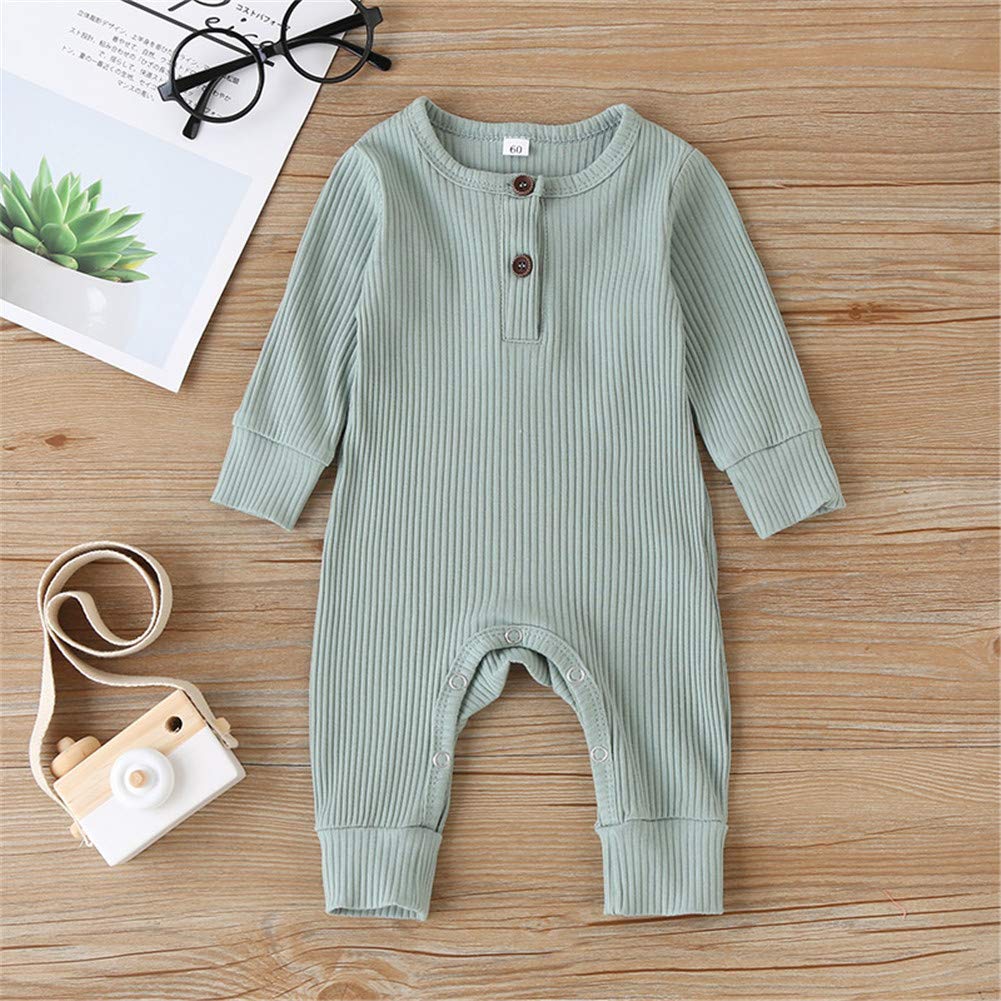 Kuriozud Newborn Infant Unisex Baby Boy Girl Button Solid Romper Bodysuit One Piece Jumpsuit Outfits Clothes (Long Sleeve One Pi
