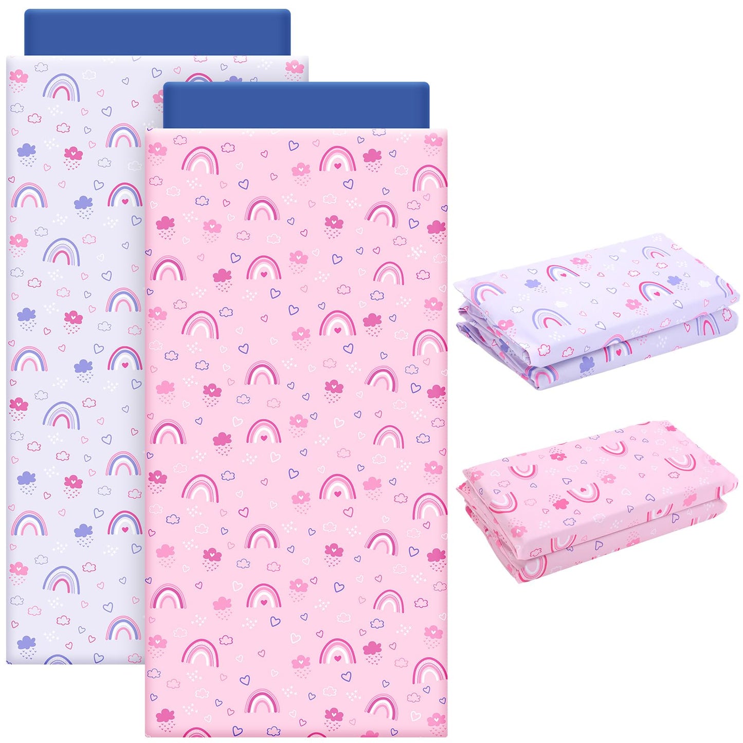 CroBlissful 2 Pcs Nap Mat Cover for Toddler Sheet 47 x 21 Inch Kids Nap Mat Covers Daycare Sewn in Flap Design Pastel Sleeping M