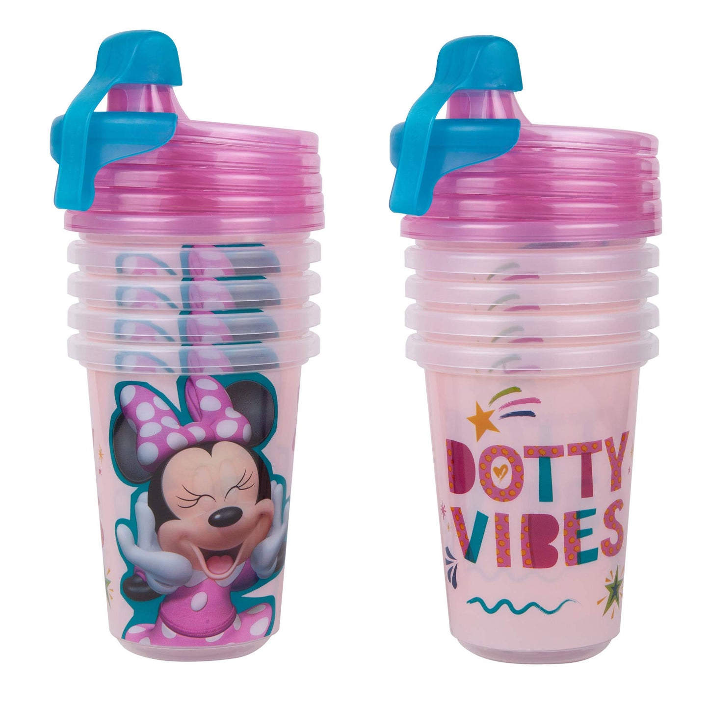 The First Years Take & Toss Disney Minnie Mouse Sippy Cups - Reusable Toddlers Cups With Lids - Kids Party Pack With 2 Travel Ca