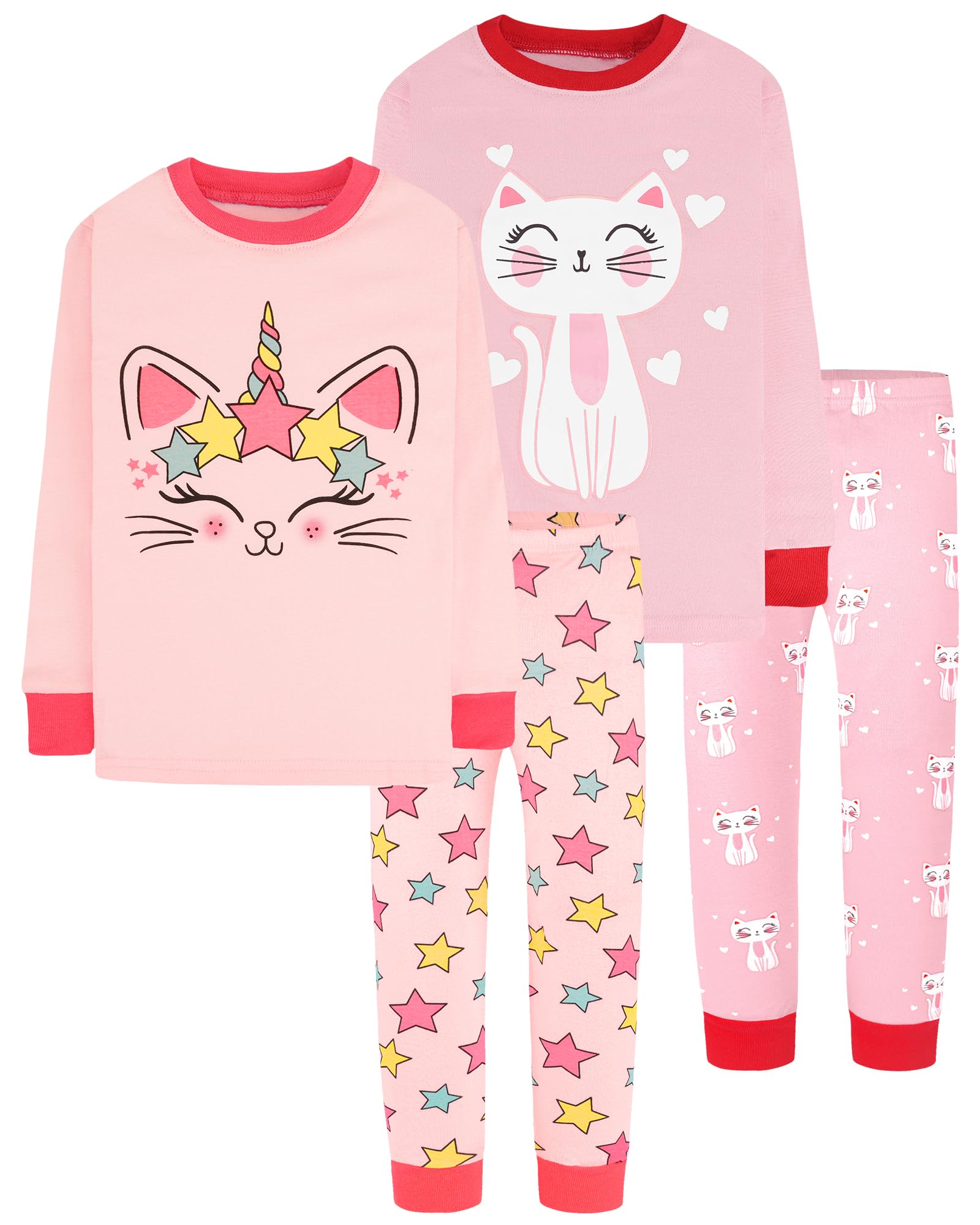 DAUGHTER QUEEN Girls 4 Pieces Cotton Pajamas Size 18 Months12 Years, 4pcspinkcatlga23, 10