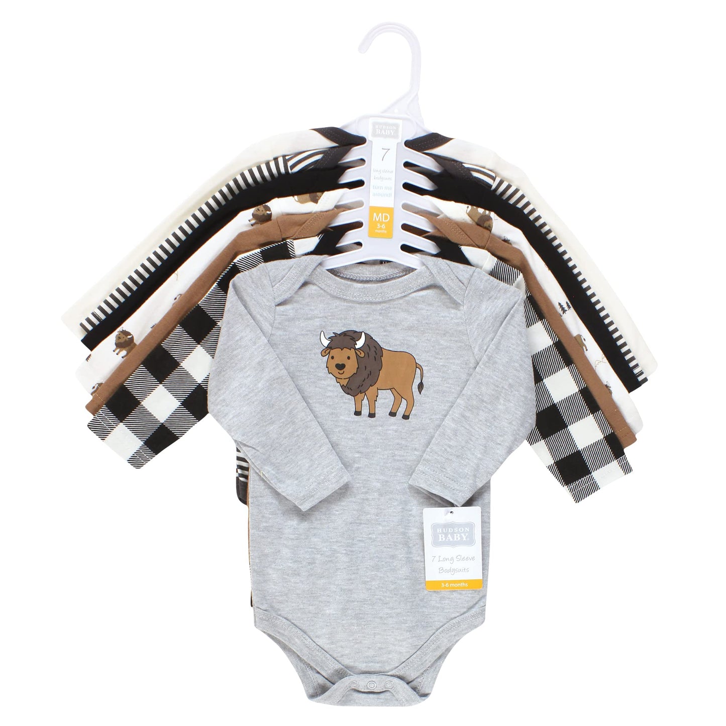 Hudson Baby Unisex Baby Cotton Long-Sleeve Bodysuits, Wild Buffalo 7-Pack, Preemie