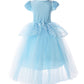 Jerrisapparel Girls Princess Costume Puff Sleeve Fancy Birthday Party Dress Up (7, Blue With Accessories)