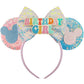 Trnerm Birthday Mouse Ears Headband, Blue and Pink Sequin Bows, Halloween & Christmas Party Decorations, Costume Headwear