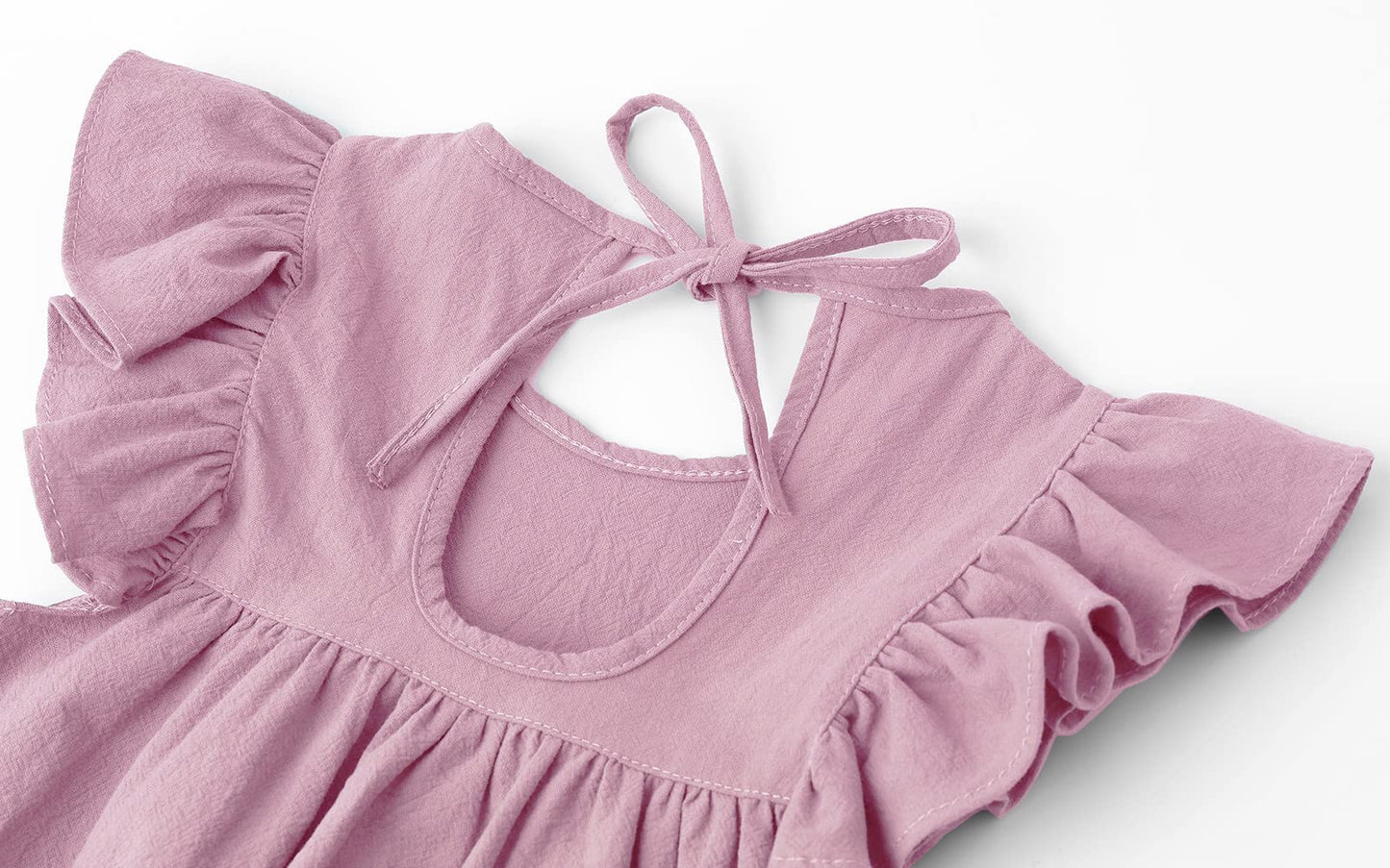 Lyxiof Toddler Baby Girl Cotton Linen Dress Ruffle Sleeve Halter Sleeveless Kids Casual Beach Dresses Pink 100Cm