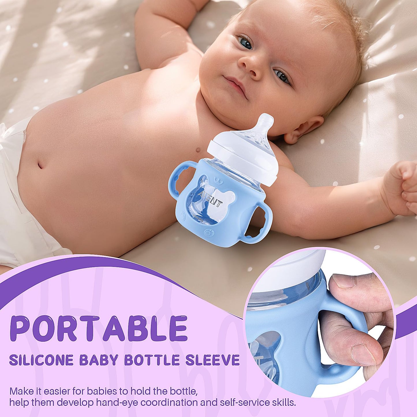 Desing Wish 3 Pack 4Oz Silicone Sleeves With Handles For Avent Glass Natural Baby Bottles, Anti Breakage Protective Sleeves Comp