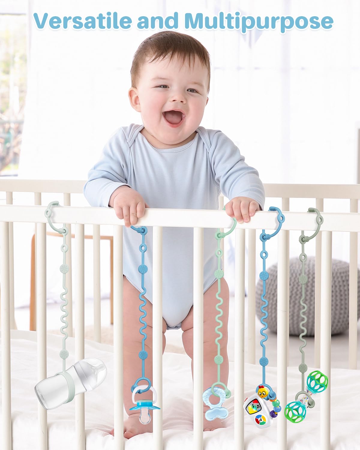 Littlehugs Toy Straps For Baby, Boy-3Pcs Adjustable Toy Holder For Stroller Accessories, Silicone Baby Tether Pacifier Clip, No