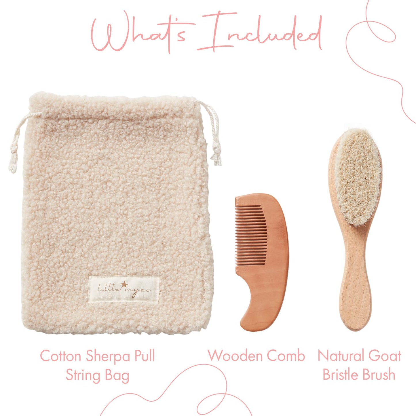 Myzi Baby Hair Brush Set - Baby Brush And Comb Set Newborn, Baby Comb And Brush Set Boy And Girl, Newborn Hair Brush And Newborn