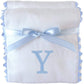 Princess Linens Garden Pique Burp Pad Set - White With Light Blue Rick Rack Trim-Y