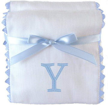 Princess Linens Garden Pique Burp Pad Set - White With Light Blue Rick Rack Trim-Y