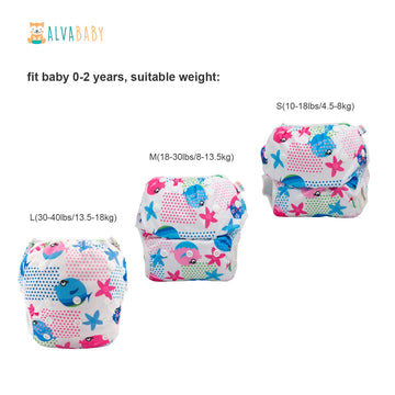 Alvababy Swim Diaper Large Size Baby Swim Diapers 2Pcs Reusable Washable Adjustable For Swimming Lesson Baby Toddler Girls 0-3T