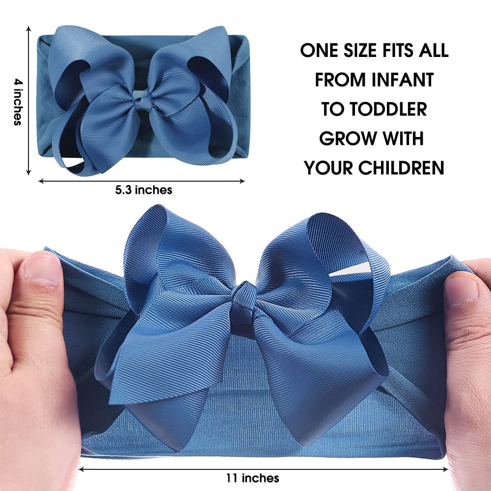 Jiahang Grosgrain Ribbon Bow Nylon Headbands, 5.3 Inches Hair Bow Soft Turban Headwrap 9Pcs For Baby Girls Newborns Infants Todd