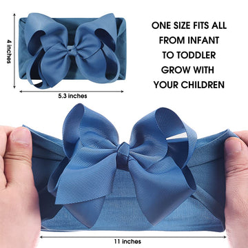 Jiahang Grosgrain Ribbon Bow Nylon Headbands, 5.3 Inches Hair Bow Soft Turban Headwrap 9Pcs For Baby Girls Newborns Infants Todd