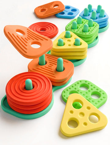 Mutilife Montessori Learning Toddler Toys 1 2 3: Soft Silicone Shape Color Sorting Stacking Toy for 1-3 Year Old Boy Girl Gifts