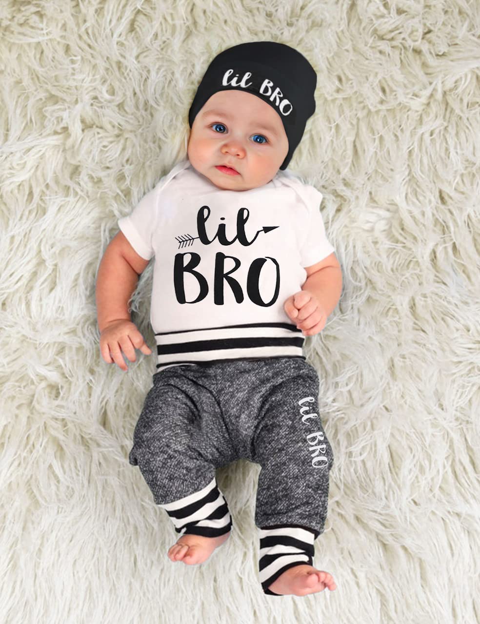 Baby Boy Clothes 0-3 Months Infant Outfits Short Sleeve Little Bro Romper + Long Pants + Hat 3Pcs Cute Baby Boys Clothes