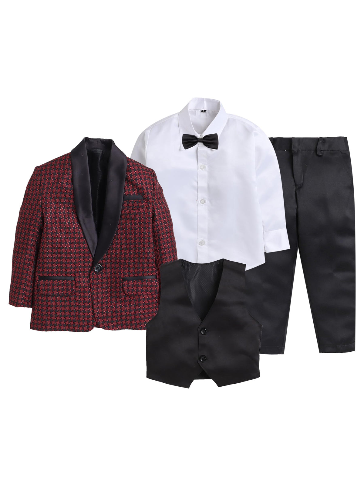 Jeetethnics Boys Red Coat Suit Set With Waistcoat Shirt And Trousers (9107Ahv)