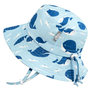 Jan & Jul 50+ Upf Baby Boy Sun-Hat, With Adjustable Strap, Cotton (M: 6-24 Months, Blue Whale)