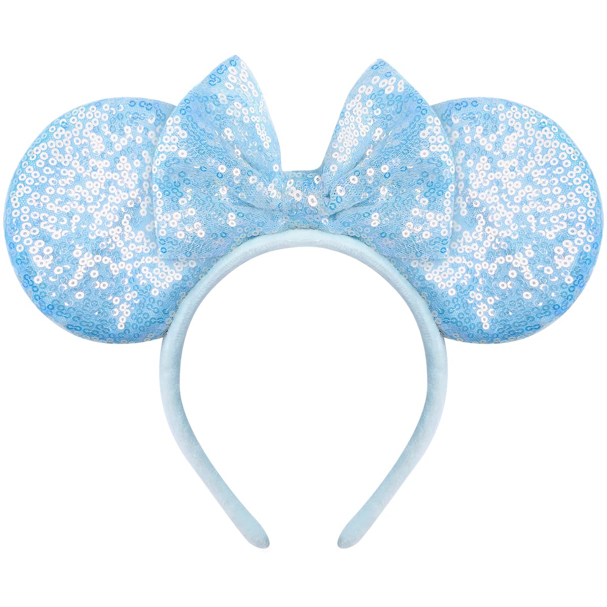 Seamoy Minnie Ears Headband,Sequin Mouse Ears Headband With Bow Hairs Accessories For Girls Women Adult Kids Birthday Party (Pol