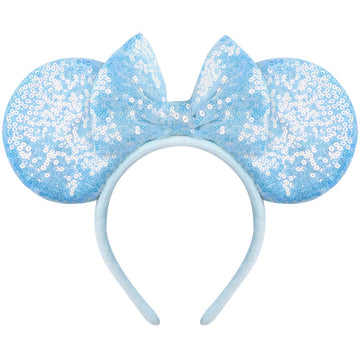 Seamoy Minnie Ears Headband,Sequin Mouse Ears Headband With Bow Hairs Accessories For Girls Women Adult Kids Birthday Party (Pol
