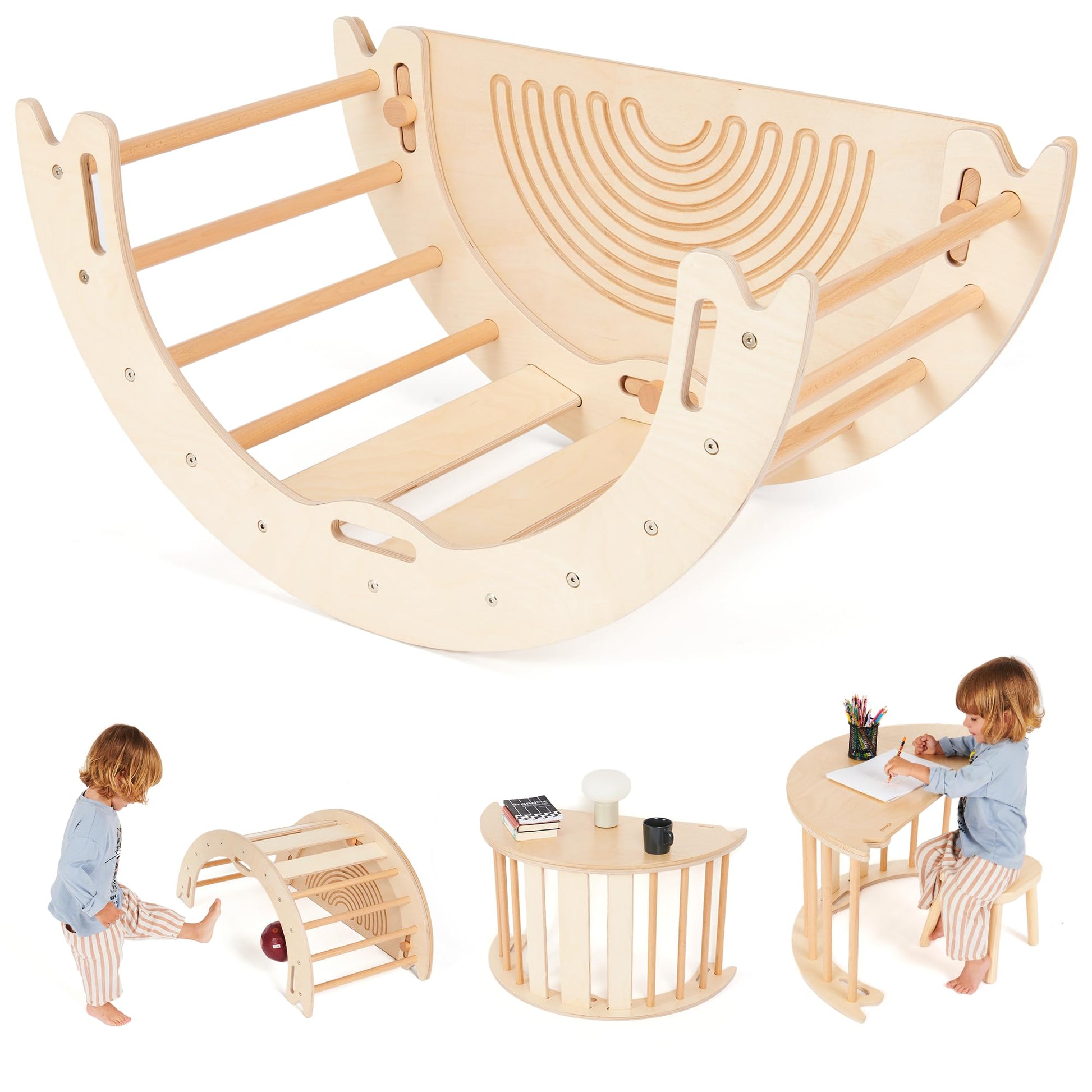 Growgo Climbing Arch For Toddlers, Multiuse Montessori Climber, Toddler Rocker, Wooden Balance Board, Toy Storage, Easy To Assem