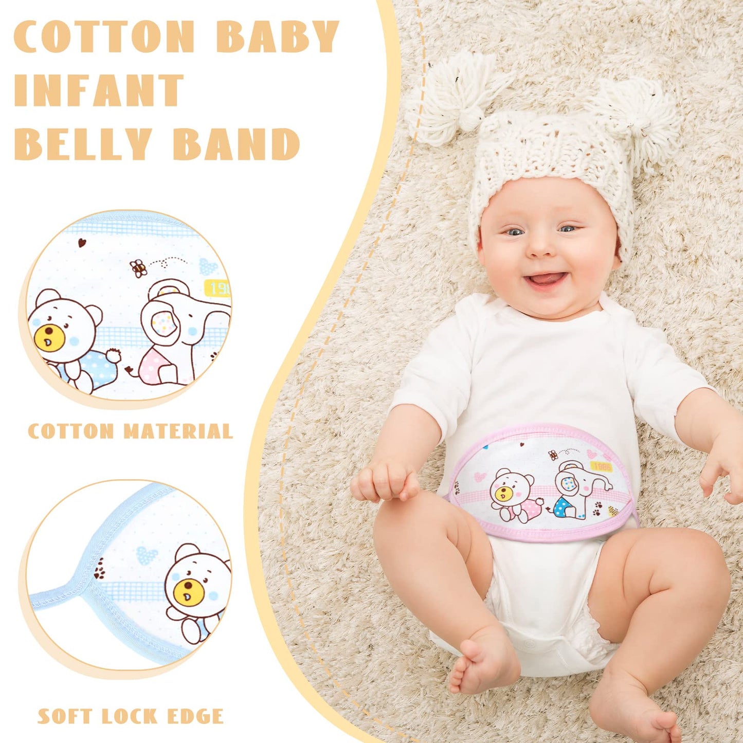 8 Pcs Newborn Infant Belly Wrap Comfort Cotton Umbilical Cord Cover Band Cartoon Soft Baby Belly Band Newborn Navel Belt for Pro