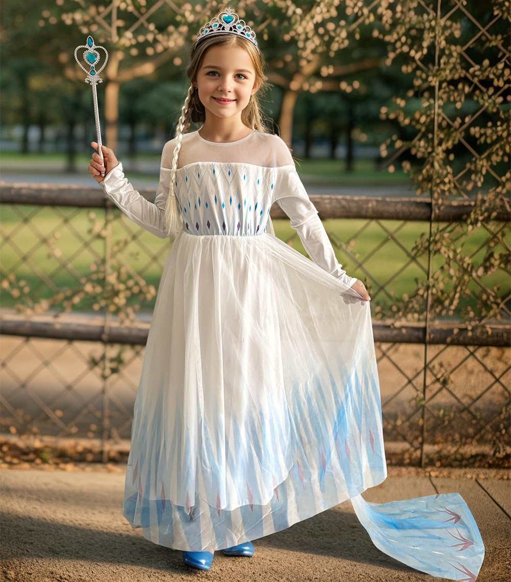 Lzh Little Girls Dress Princess Fancy Halloween Cosplay Costume Outfits Pants Long Sleeve Dress Up+Accessories Light Blue