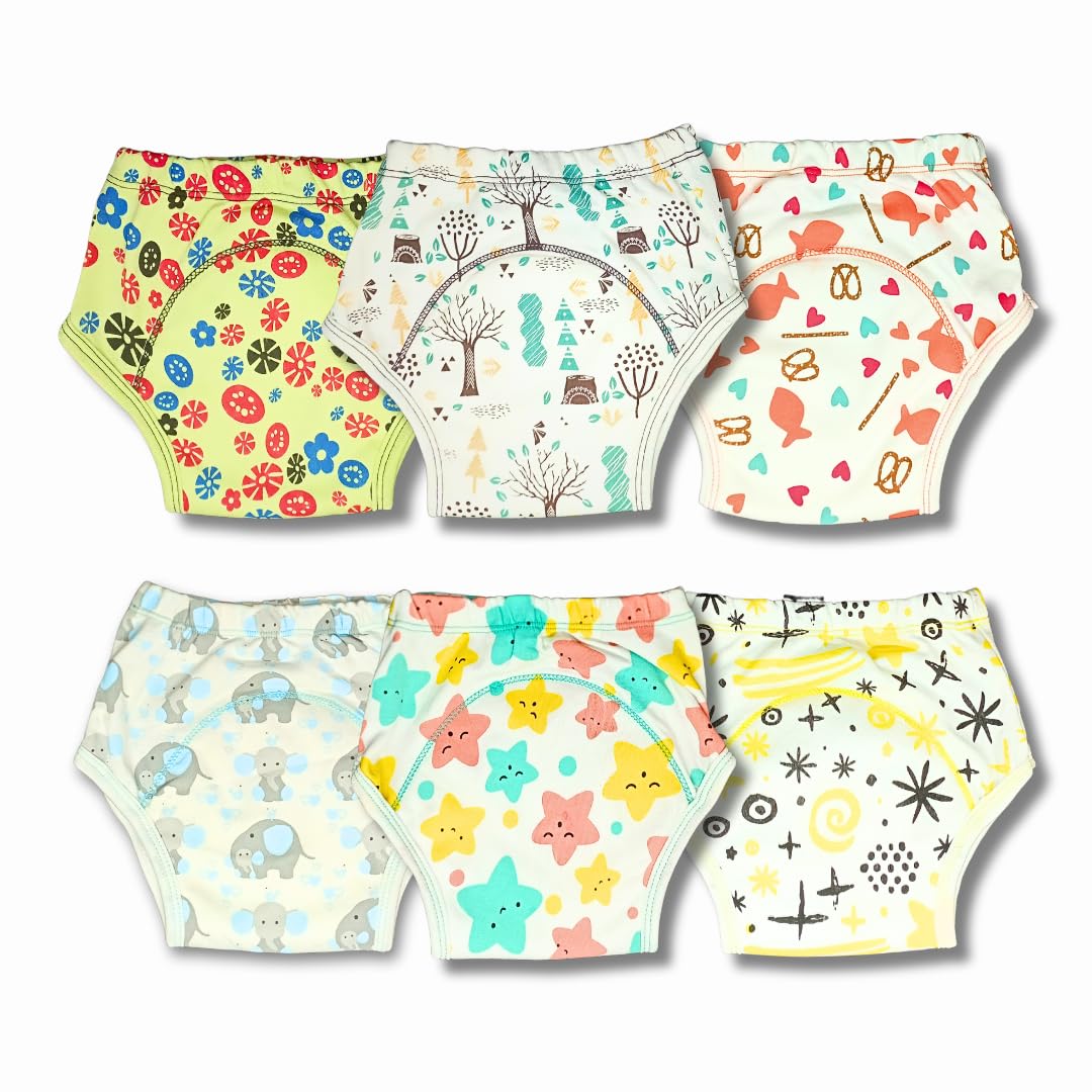 Kindermum, Training Pants, QuickDry Cotton Padded Underwear, Organic Dyes, SemiWaterproof Shell, 4Layer Absorbency, Pack Of 6