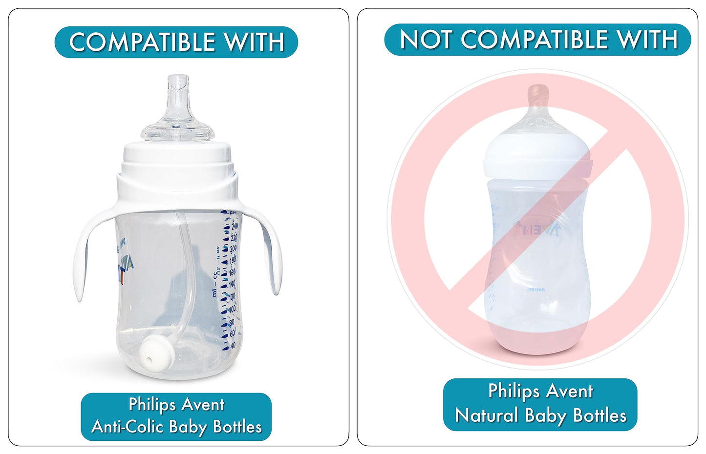 Straw Cup Conversion Kit For Philips Avent Anti-Colic Baby Bottles 2-Count, Food Grade Silicone Straw Nipples, Weighted Straw, B