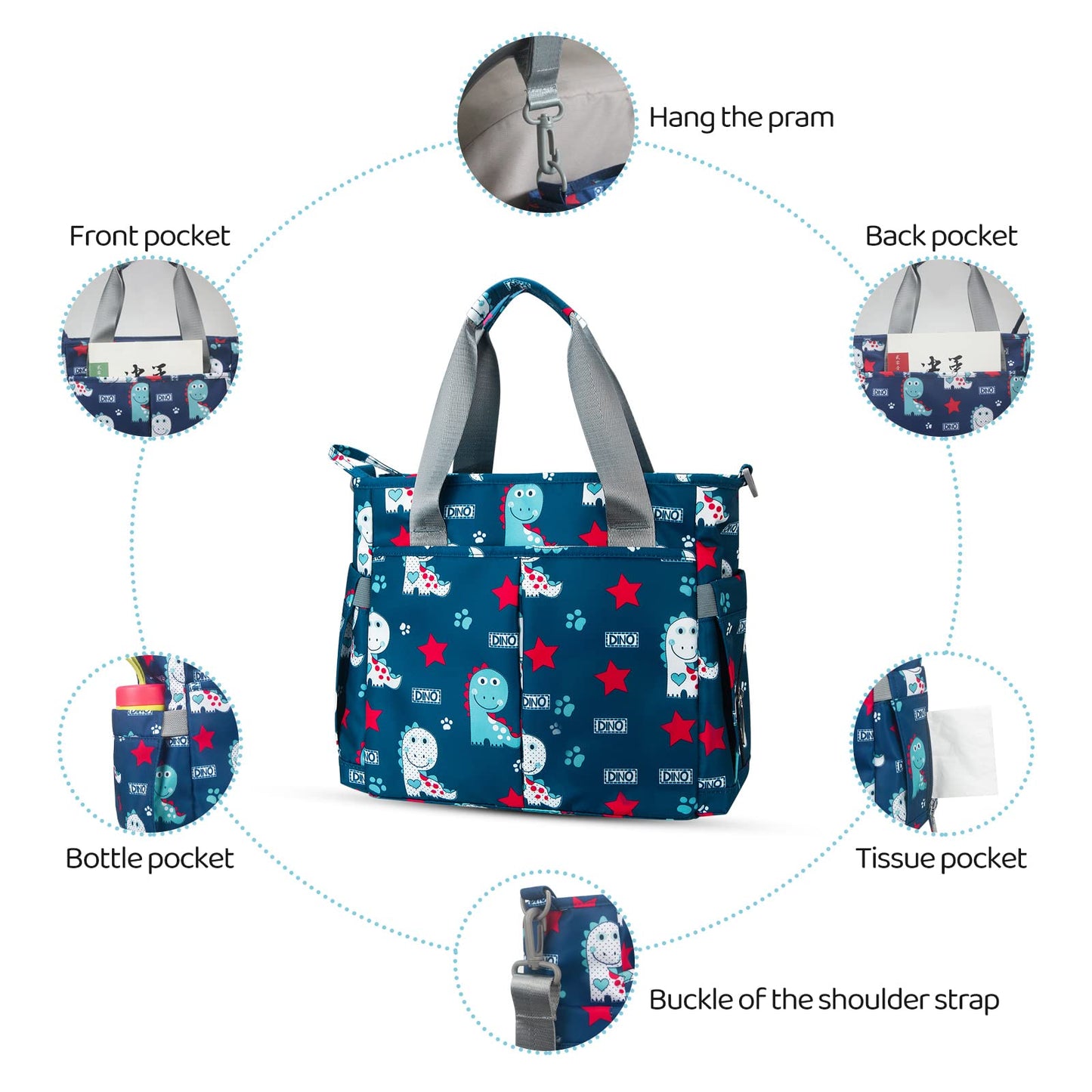 Pheben Diaper Bag Tote Waterproof Messenger Purse Baby Bags For Mom And Dad Multifunction Large Travel Diaper Tote Bags(Cute Din