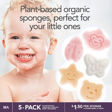 Konjac Baby Sponge For Bathing | Natural Cute Shapes | Kids Bath Sponges For Infants | Toddler Bath Time | Safe Organic Plant-Ba