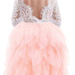 2Bunnies Girl Peony Lace Back A-Line Tiered Tutu Tulle Flower Girl Dress (Pink Long Sleeve Maxi, 9-10Yrs)