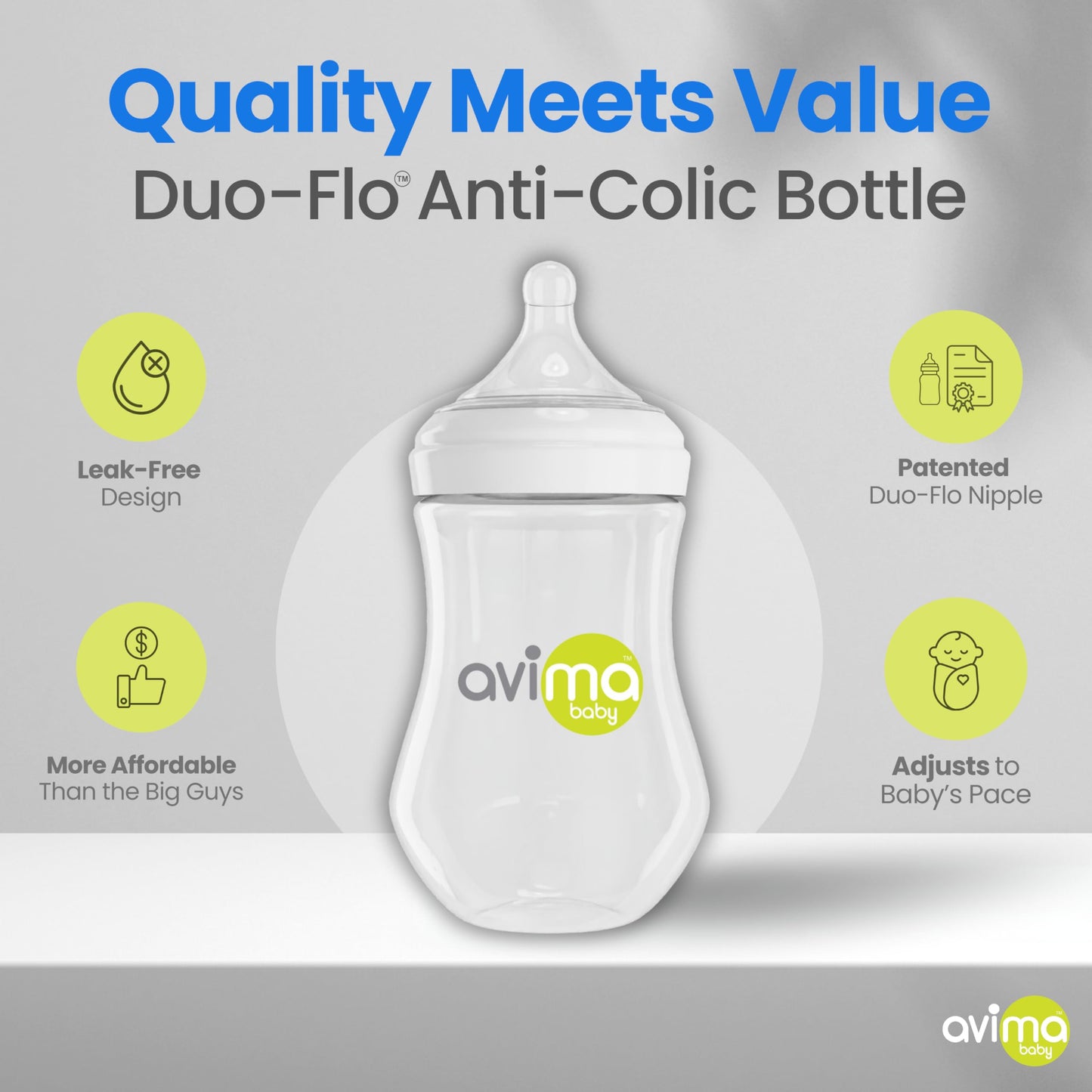 Avima Baby 9 Oz Anti Colic Baby Bottles For Breastfed Babies - Medium Flow Nipples, Wide Neck Bottle, Bpa Free - 3-6 Months, Sta