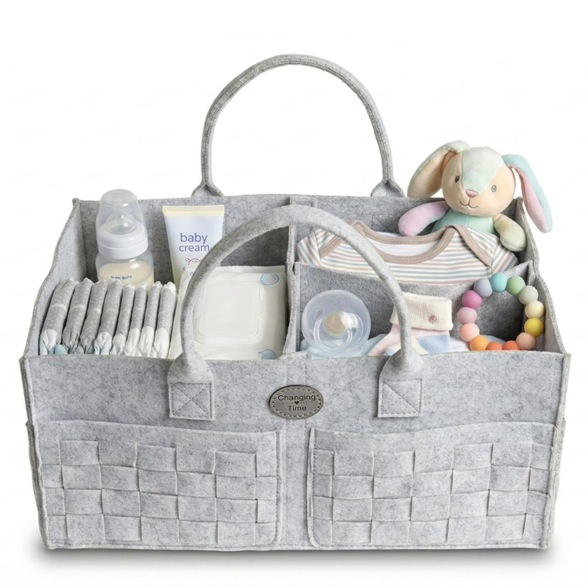QGENUBA Baby Diaper Caddy, Portable Newborn Essentials Organizer, Felt Storage Bin for Changing Table & Travel, Nursery Dcor, Ba