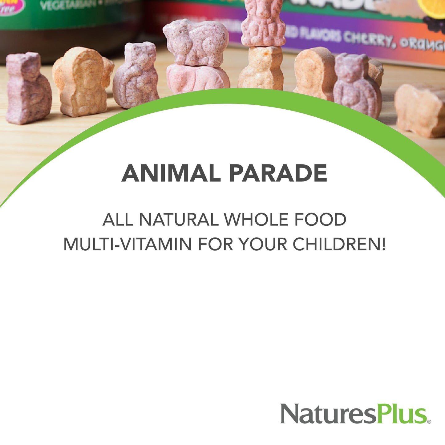 Natures Plus Animal Parade Gold Children'S Multivitamin - Assorted Cherry, Orange & Grape Flavors - 60 Chewable Tablets, Pack Of