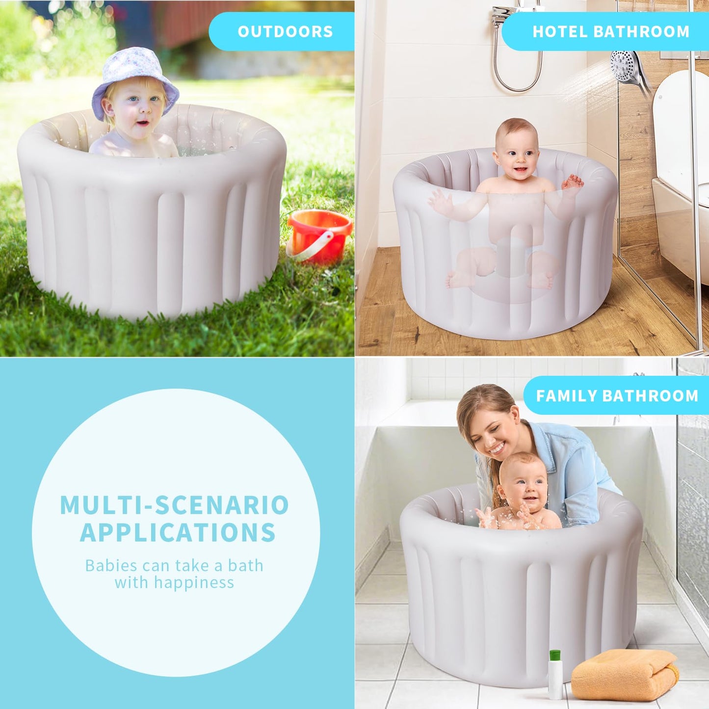Inflatable Baby Bathtub - Portable Toddler Tub For Shower, Travel-Friendly, Easy To Deflate And Fold, Non-Slip, Thick Cushion Fo