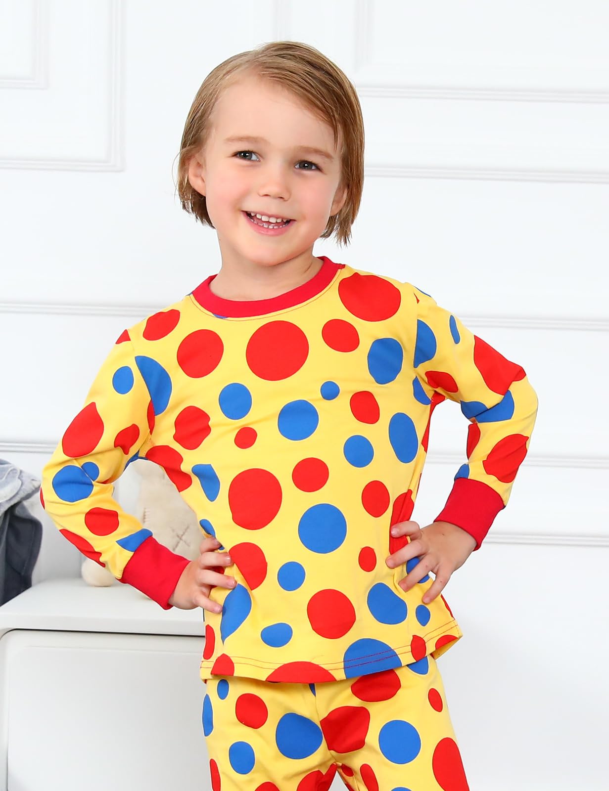 A&J Design Boys Clown Pajamas Girls Toddler Halloween Costume Kids Circus Pjs Color Dots 7 Years