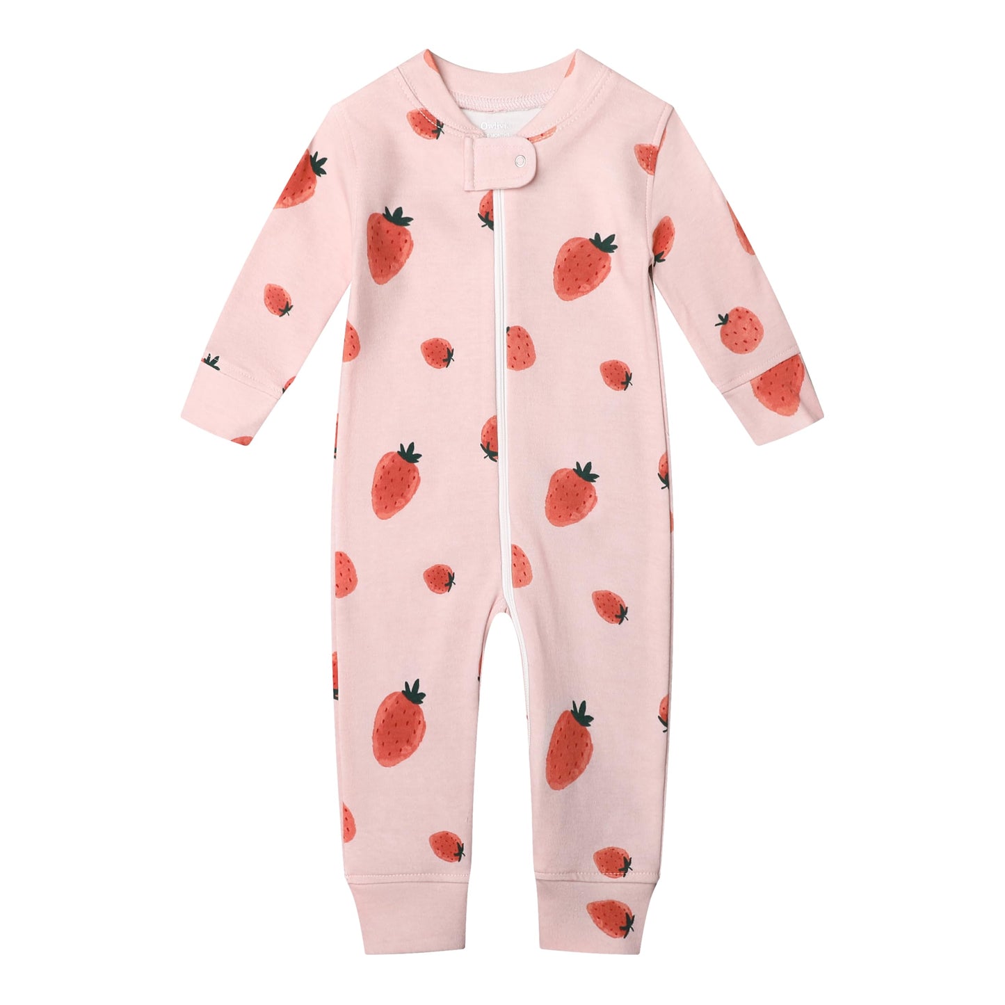Owlivia Organic Cotton Baby Boy Girl 2-Pack Zip Up Sleep N Play, Footless, Long Sleeve(6-12 Months, Pink Strawberry&White)