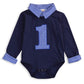 Baby Boy First Birthday Clothes Plaid Stand Collar Long Sleeve Romper Jumpsuit Cake Smash Outfit (Navy Blue, 15 Months)