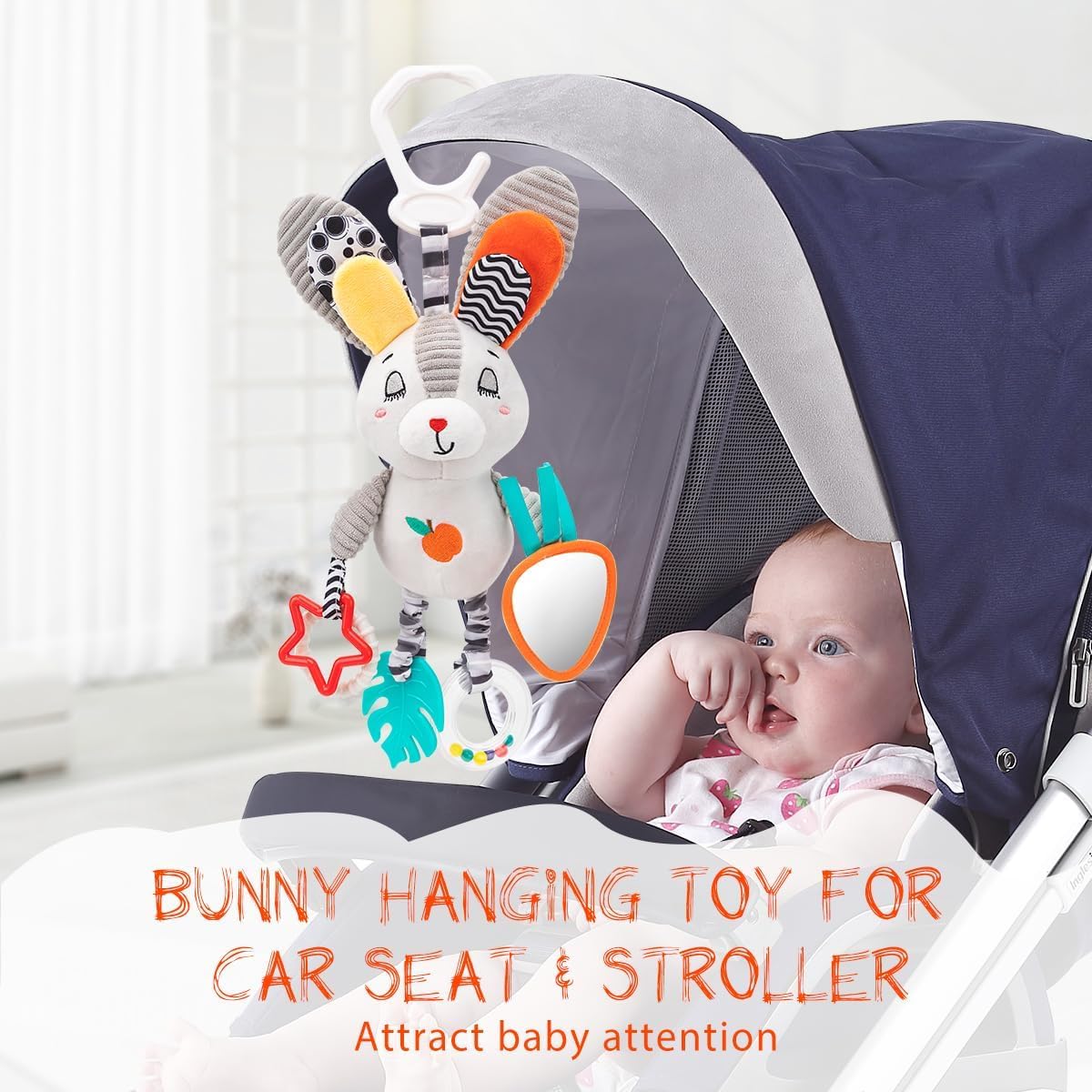 Baby Hanging Toys 0-12 Months - Interactive Stroller & Car Seat Toy with Jingle Sounds, Clinking Rings & Detachable Links | Safe