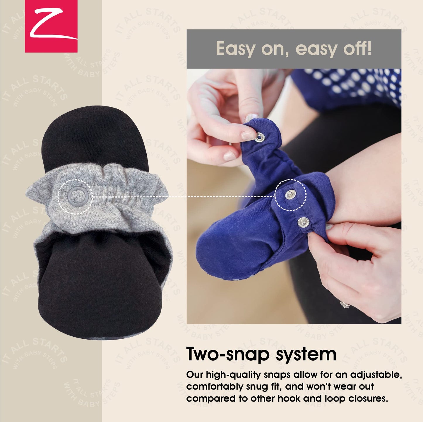 Zutano Unisex Organic Cotton Baby Booties With Gripper Soles, Gray Heather/Black, 12M