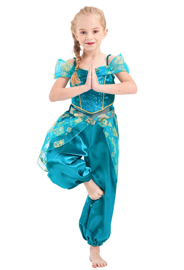 Ikali Princess Dress Up For Girls, Arabian Princess Costume Fancy Dress Kids Toddlers Birthday Party Outfit 7-8 Years Blue