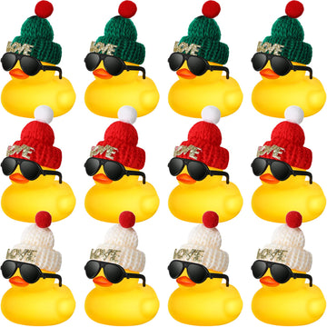 Chivao 12 Pcs Mini Rubber Ducks with Sunglasses/ Glasses and Hats/ Necklace, Cruise Rubber Ducks in Bulk Valentine Gift Small Ba