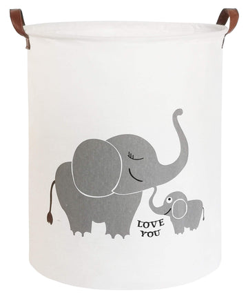 Clocor Collapsible Round Storage Bin/Large Storage Basket/Clothes Laundry Hamper/Toy Storage Bin (Love Elephant)