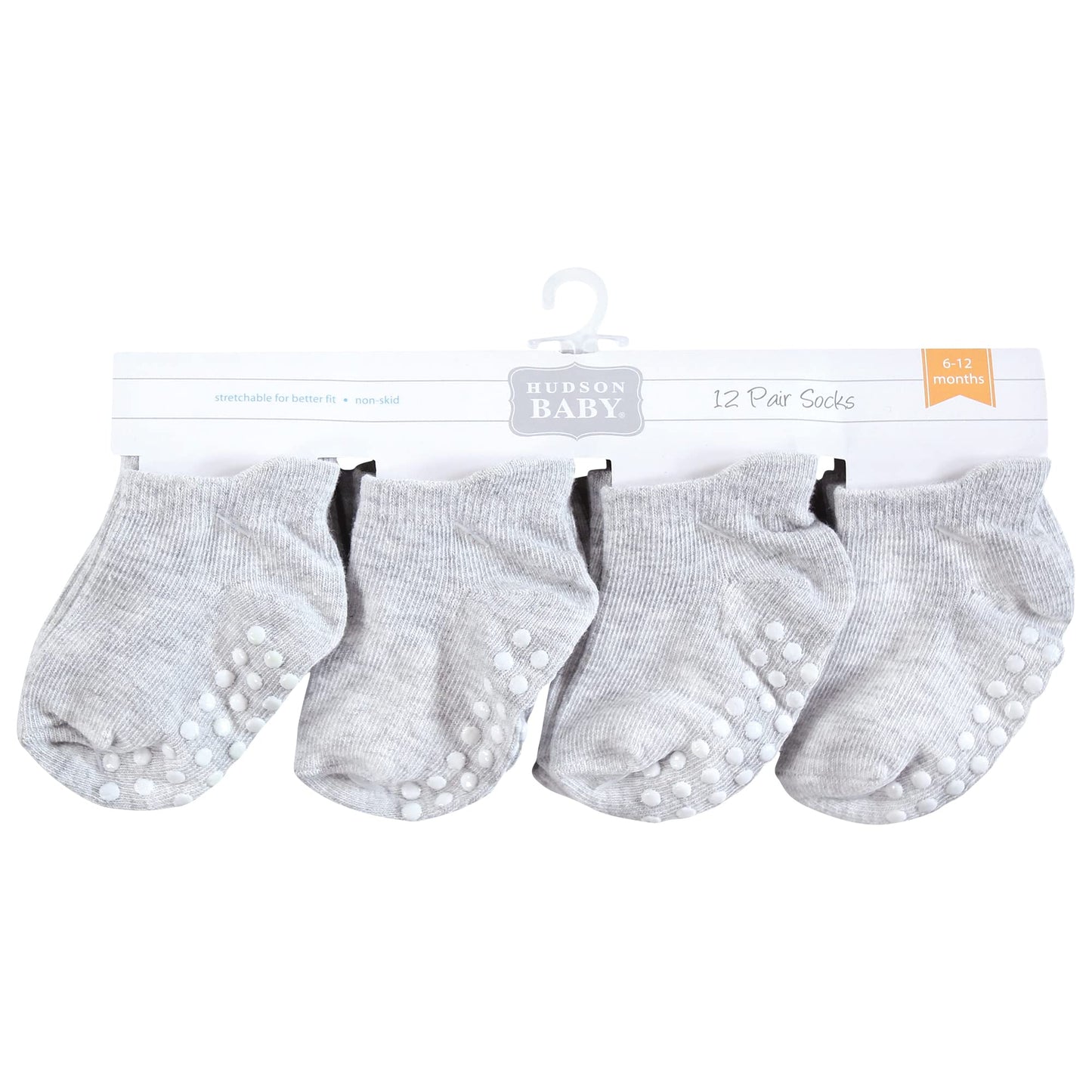 Hudson Baby Unisex Baby Non-Skid No-Show Socks, Gray, 0-6 Months Us