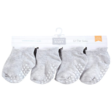 Hudson Baby Unisex Baby Non-Skid No-Show Socks, Gray, 12-24 Months