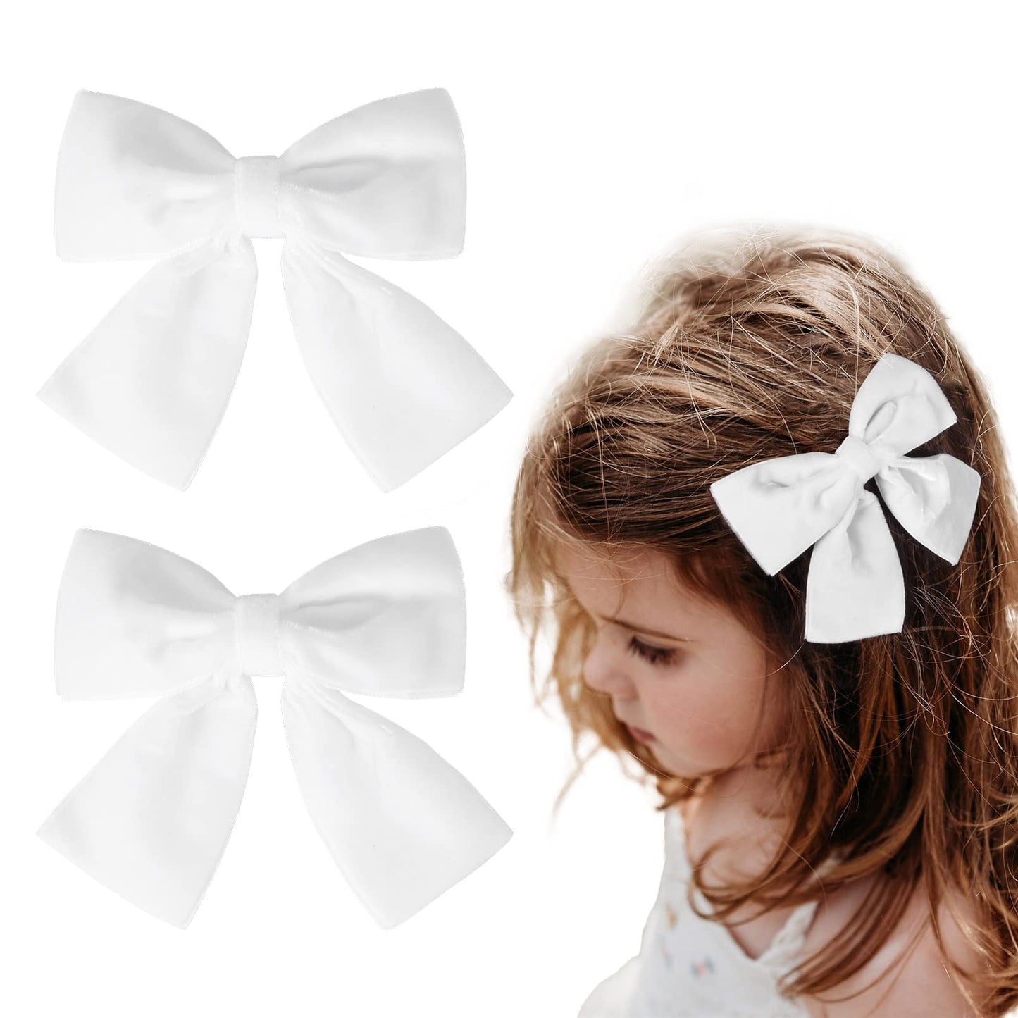 2Pcs Velvet Hair Bows White Hair Ribbon Clips 4' Big Fall Alligator Clips Hair Accessories For Women Girls Toddlers Kids Baby