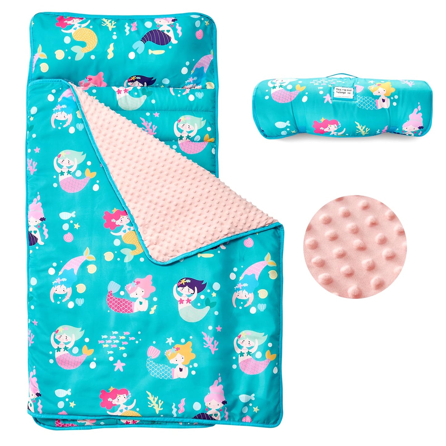 Beeweed Toddler Nap Mat, Rollup Design Kid Sleeping Mat With Removable Pillow & Minky Blanket, Toddler Sleeping Bag For Daycare