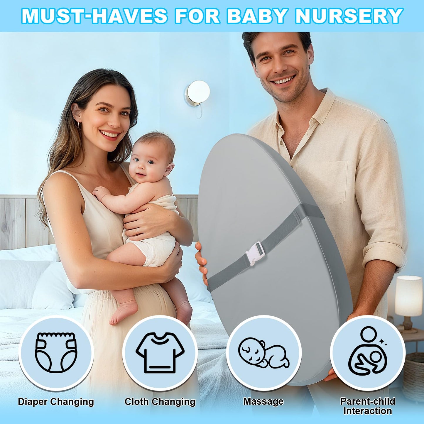 Baby Diaper Changing Pad, Wipeable Baby Changing Pad for Dresser, Contoured Waterproof Changing Pad with PU Cover, Non-Slip Safe