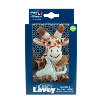 Dr. Brown'S Baby Lovey Pacifier & Teether Holder, 0-12M, Giraffe With Light Green Happypaci, 100% Silicone, 0-6 M (Packaging May