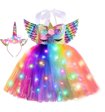 Zerostage Light Up Unicorn Princess Costume For Girls Birthday Party Decorations Halloween Christmas Flower Outfits Led Sequin T
