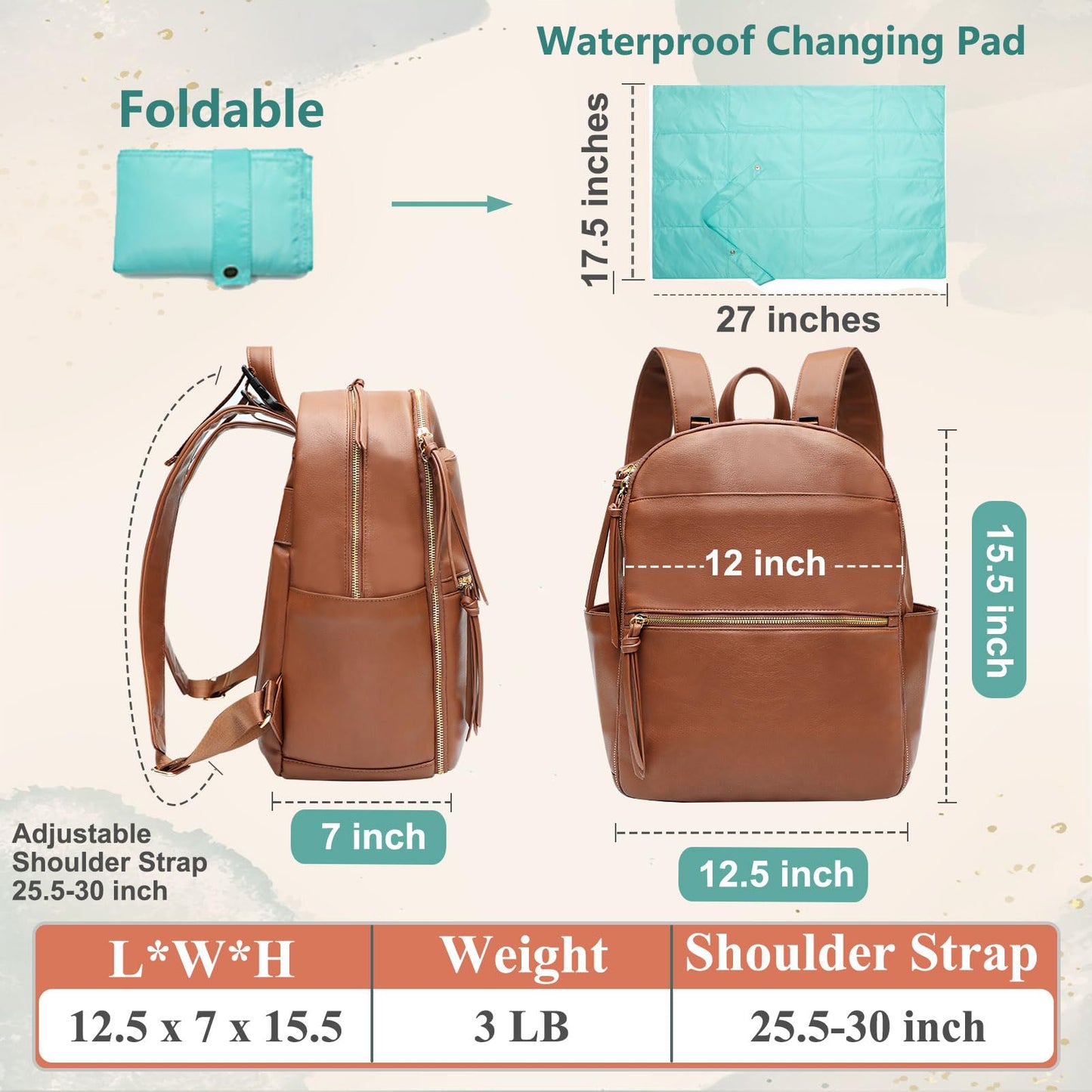 Mominside Diaper Bag Backpack With 6 Insulated Pockets, Leather Diaper Bag, Large Baby Bag For Mom, Baby Registry, 18 Pockets, C